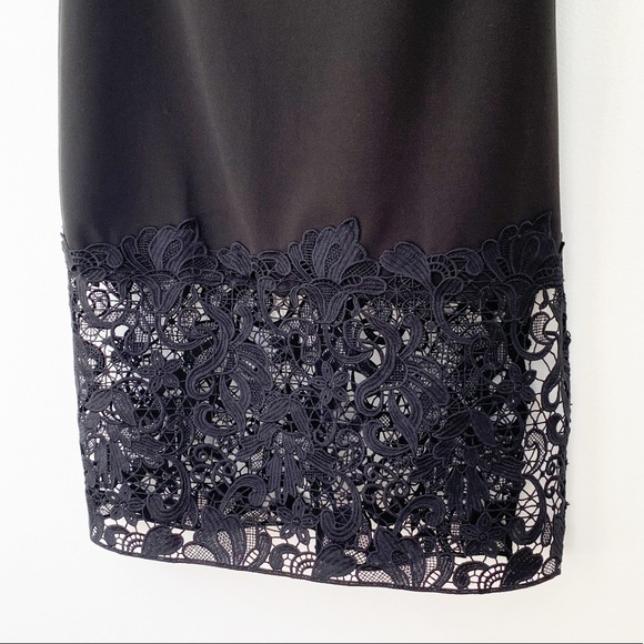 Black Lace Trim Mock Neck Midi Sheath Dress NWT Sm - Picture 7 of 9